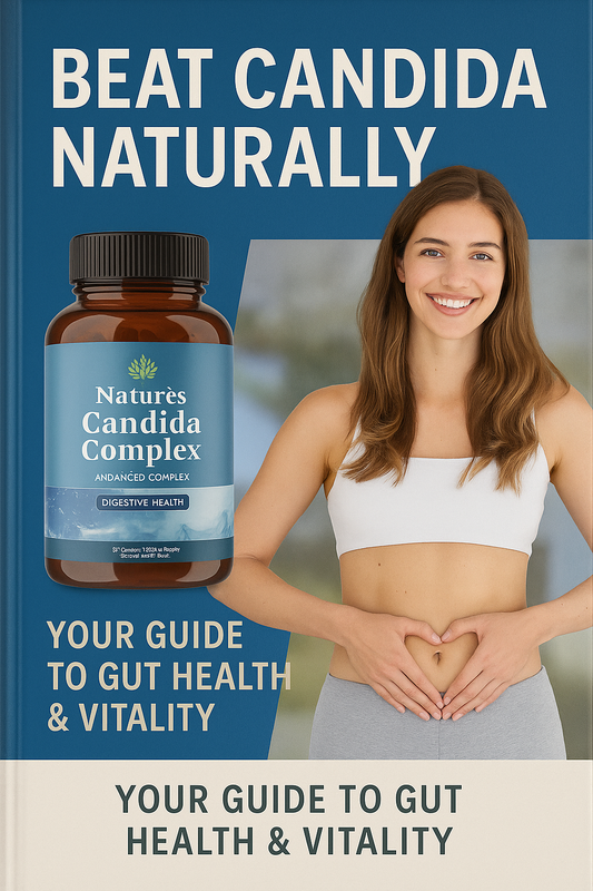 E-book titled "Beat Candida Naturally - Your Guide to Gut Health & Vitality"